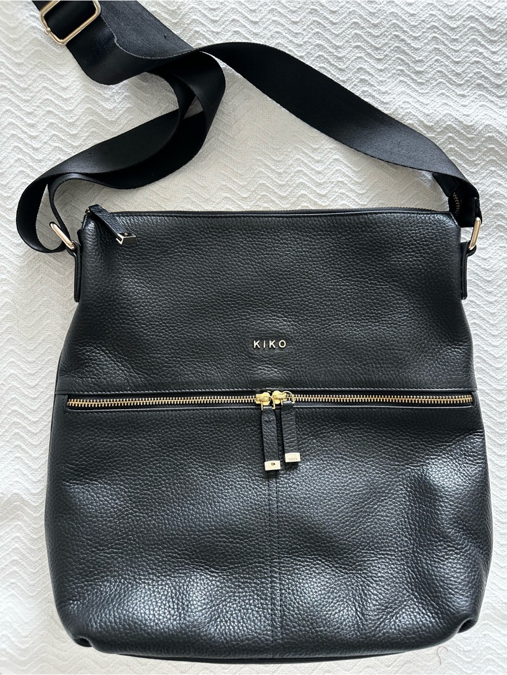 Kiko Black Pebbled Leather Crossbody Tote with Gold Hardware - Picture 1 of 7